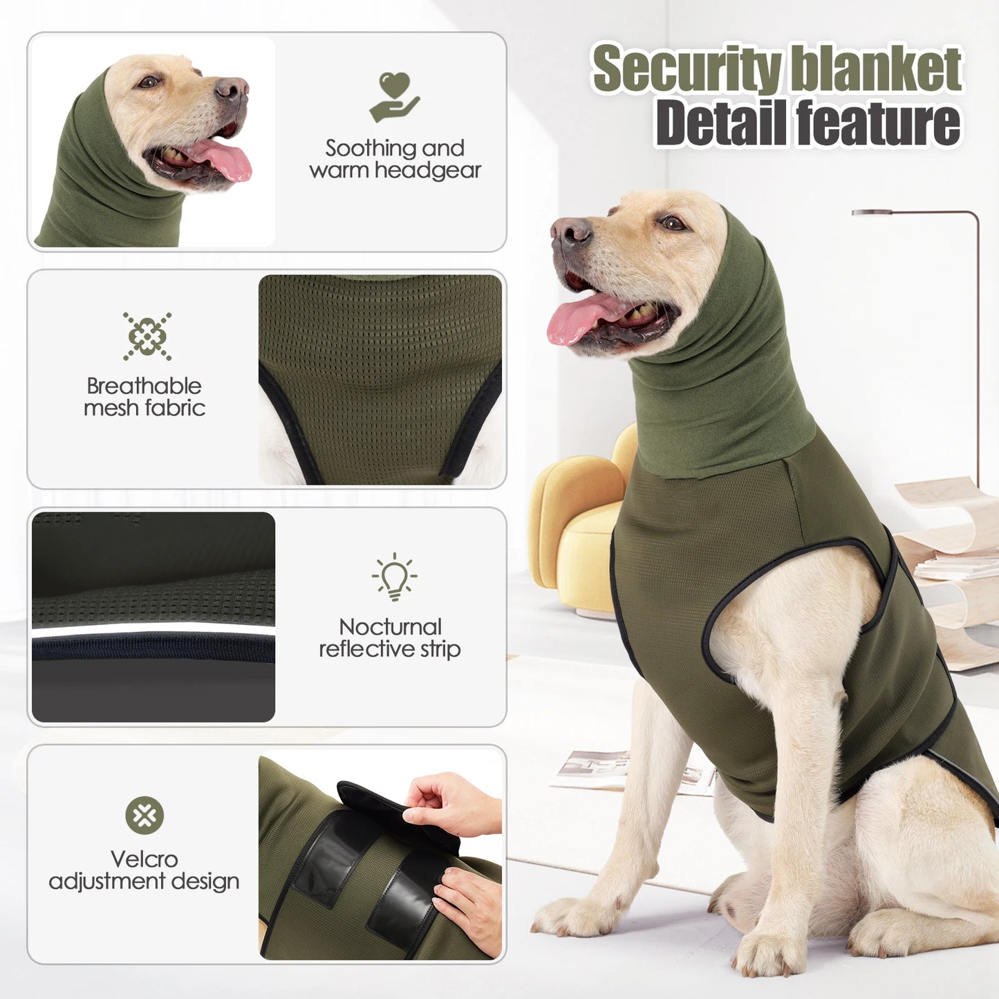 Dog Anxiety Vest and Coat-Keep Pet Calm, Dog Jacket for Thunder, Fireworks, Anti Anxiety Vest for Dogs and Cat Body and Ear image 3